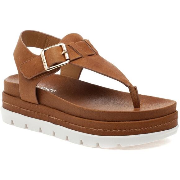 J/Slides NYC Becky Women's Brown Leather Thong Toe Sandal 9.5 - Picture 1 of 5